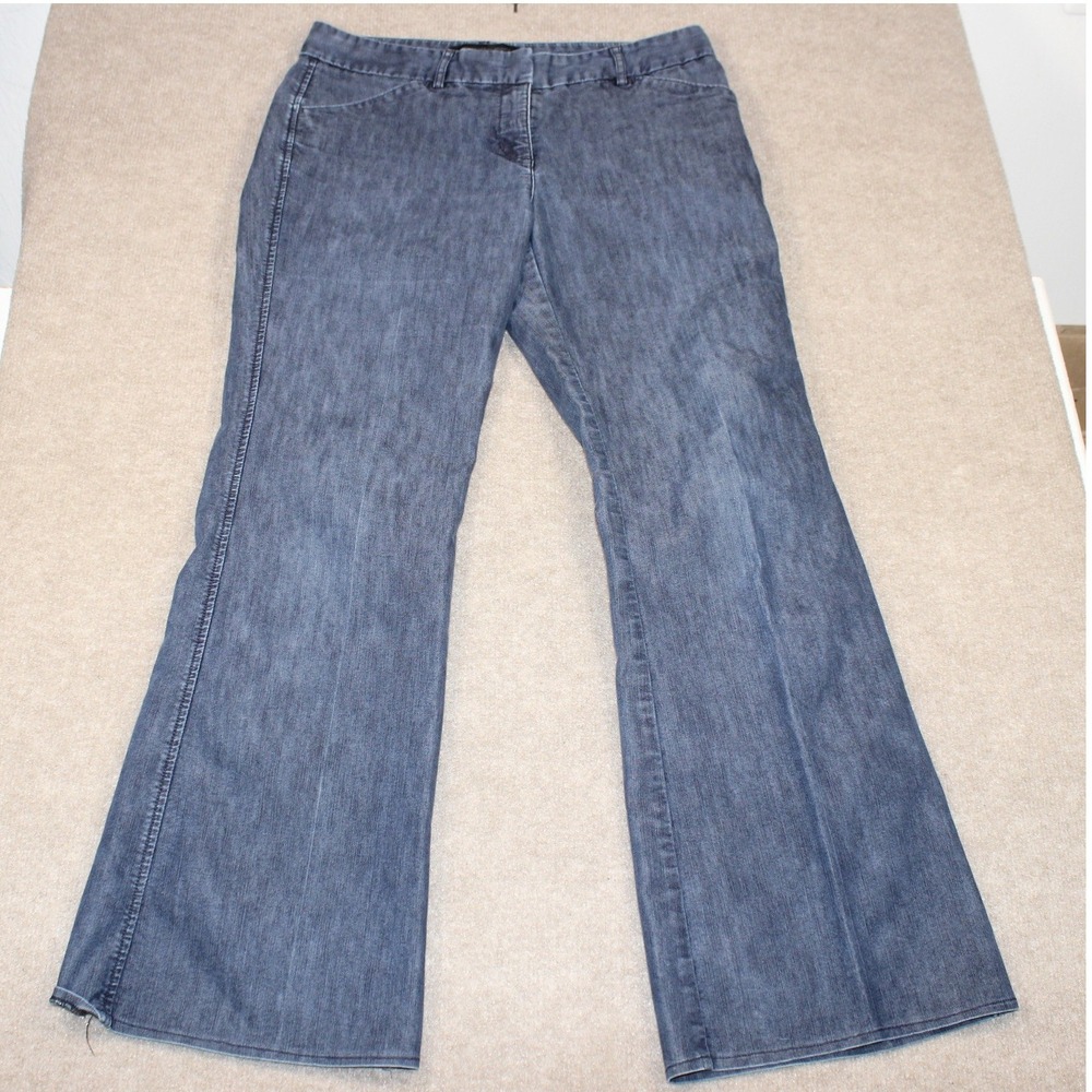 Express Design Studio Editor Blue Flare Leg Pants Denim Wash Size 8 Mid Rise